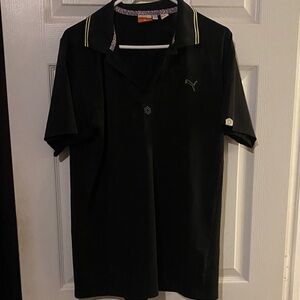 Puma Men's Black Polo Shirt with Yellow Accents